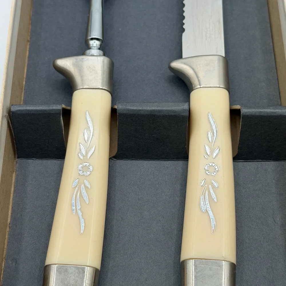 Sheffield 2 Pc Cutlery Set Carving Knife & Meat Fork Floral Stainless Steel
